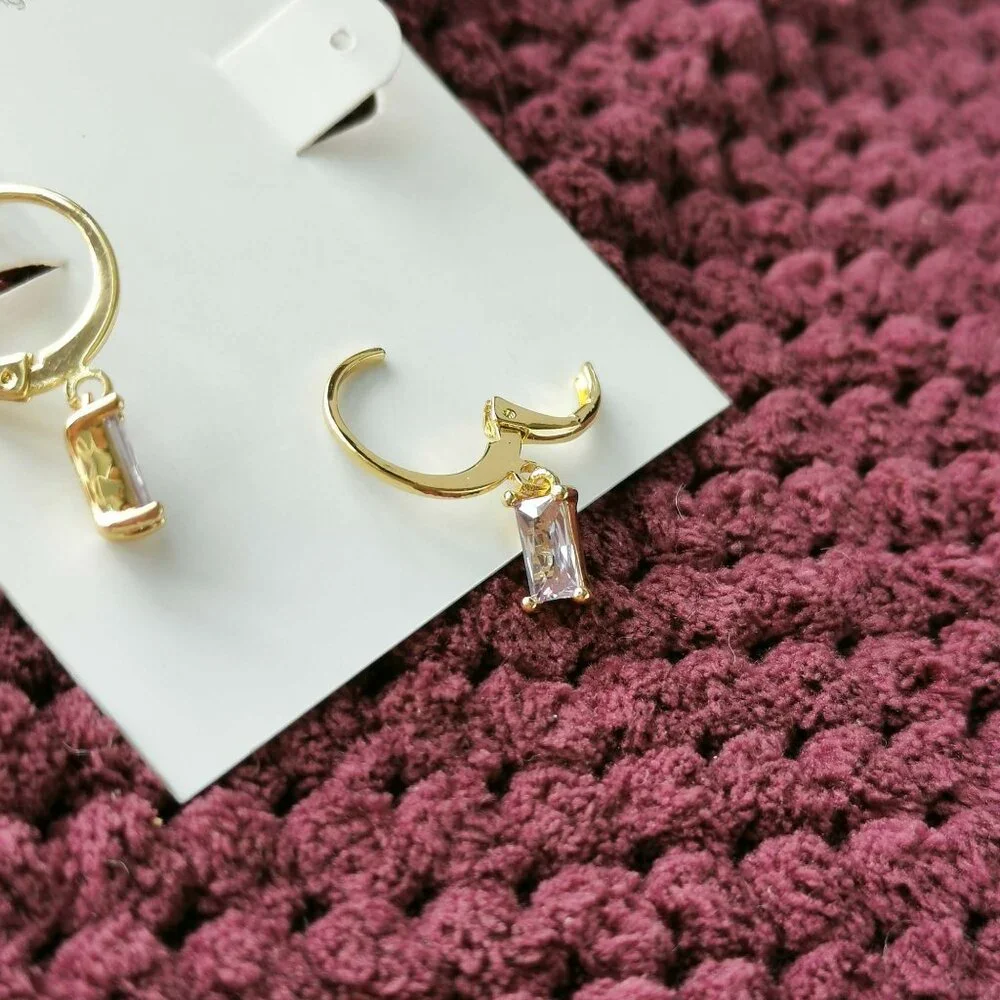 Alicia Bonnie Gold Pastel Purple Crystal Twinkling Treasure huggie drop earrings - Picture 2 of 3